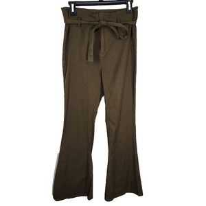 Plush Boutique Pants Womens Waist 29 Belted Paper Bag Zip Wide Leg Green High